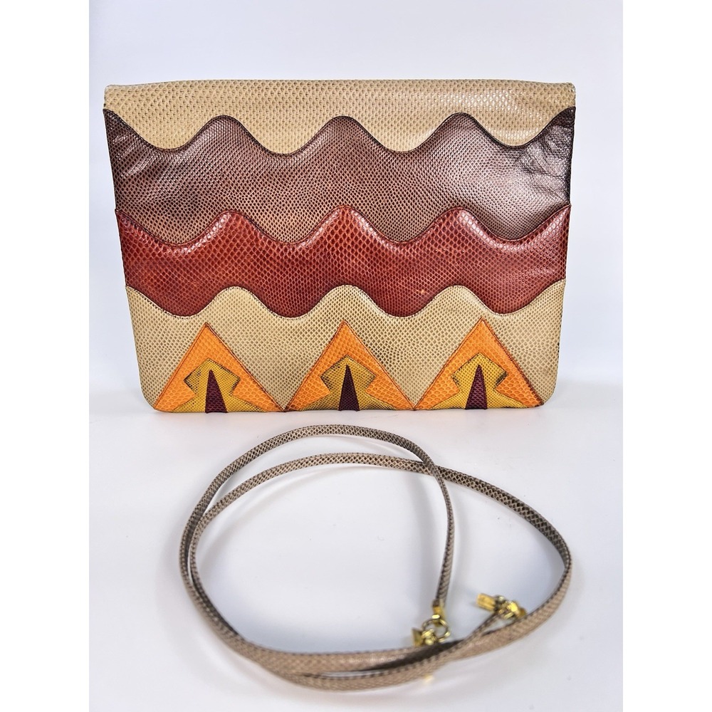 Vintage Judith Leiber Lizard Leather Convertible Clutch Shoulder Bag Patchwork